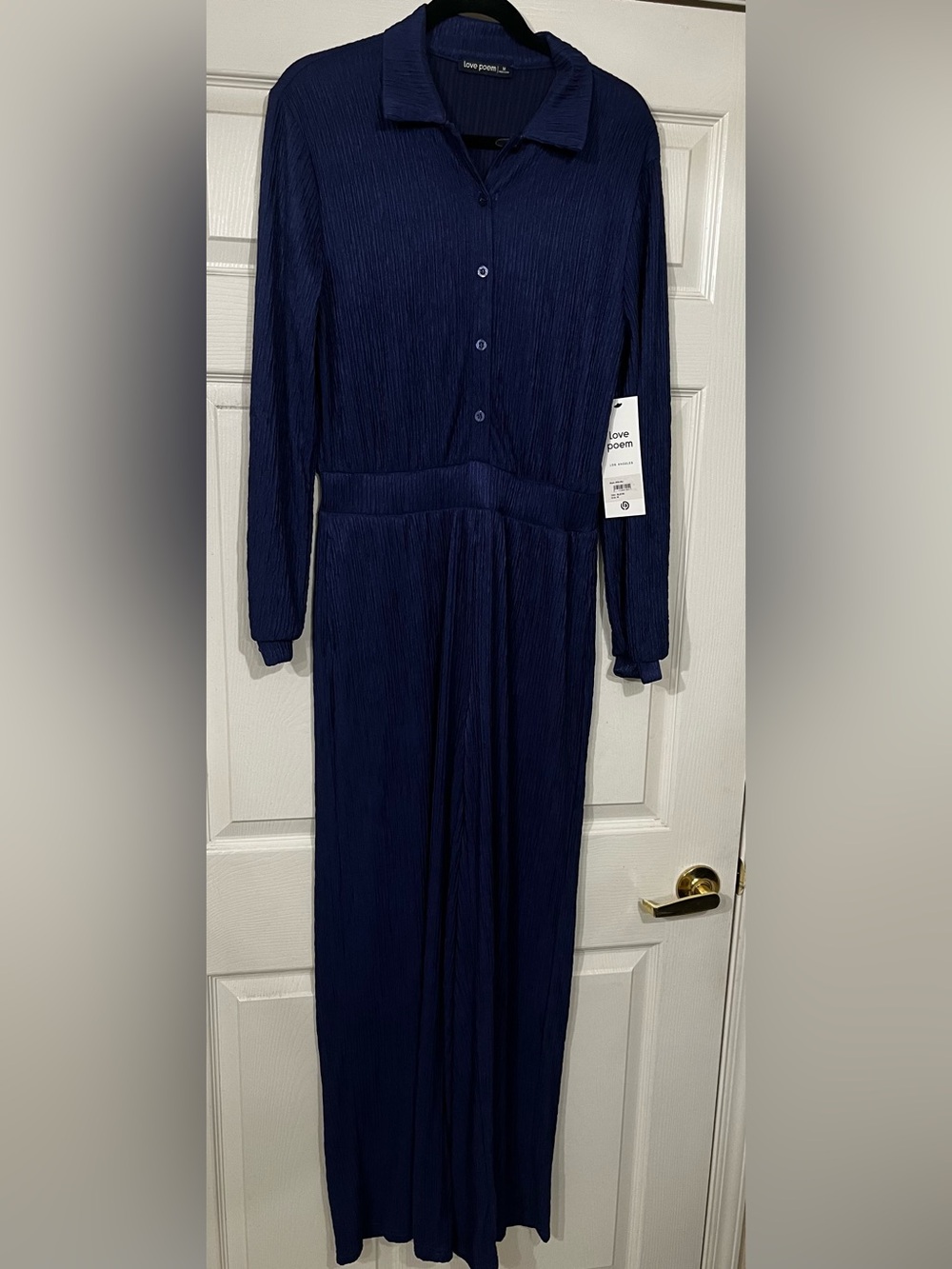 Navy Blue Crinkled Jumpsuit - Picture 2 of 3